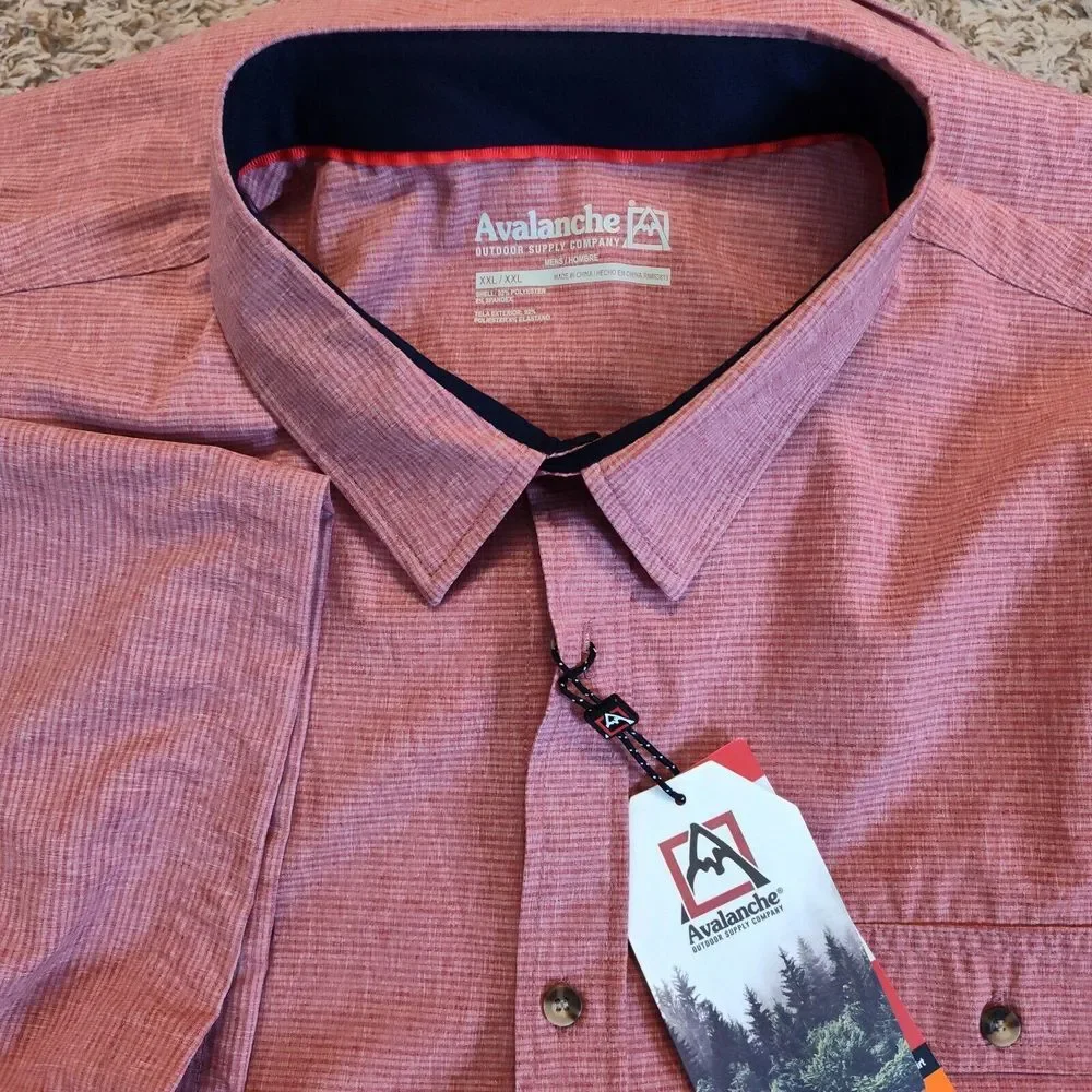 Avalanche Stretch Red Men Sz XXL Short‎ Sleeve Button Up Outdoor Supply Co